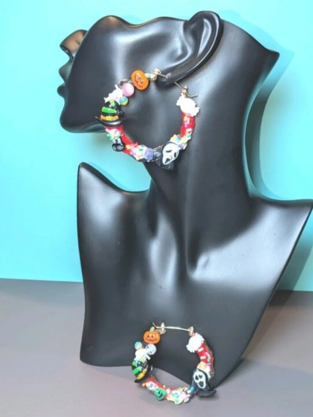Hand CRAFTED Halloween Multicolor Holiday Hoop Earrings